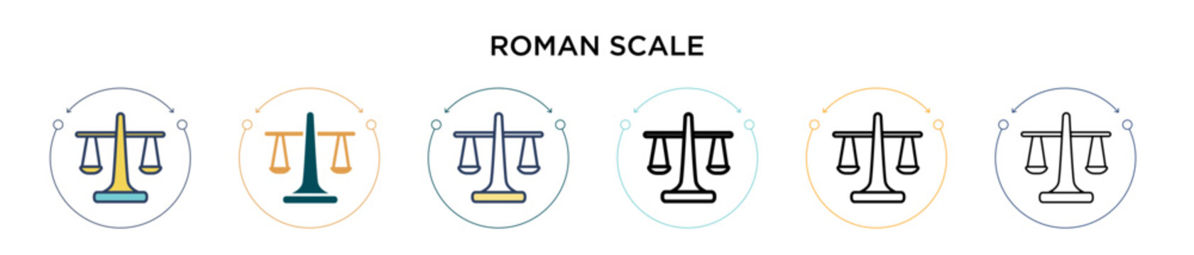 Roman scale icon in filled, thin line, outline and stroke style. Vector illustration of two colored and black roman scale vector icons designs can be used for mobile, ui, web
