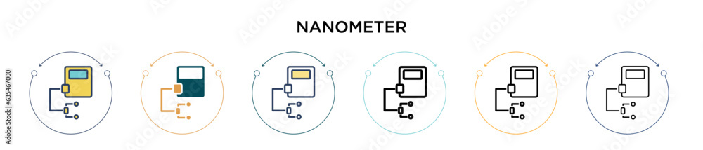 Poster nanometer icon in filled, thin line, outline and stroke style. vector illustration of two colored an