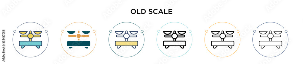 Poster old scale icon in filled, thin line, outline and stroke style. vector illustration of two colored an