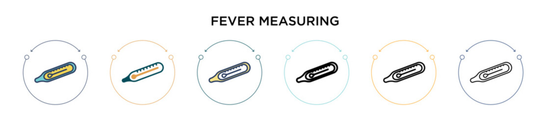 Fever measuring icon in filled, thin line, outline and stroke style. Vector illustration of two colored and black fever measuring vector icons designs can be used for mobile, ui, web