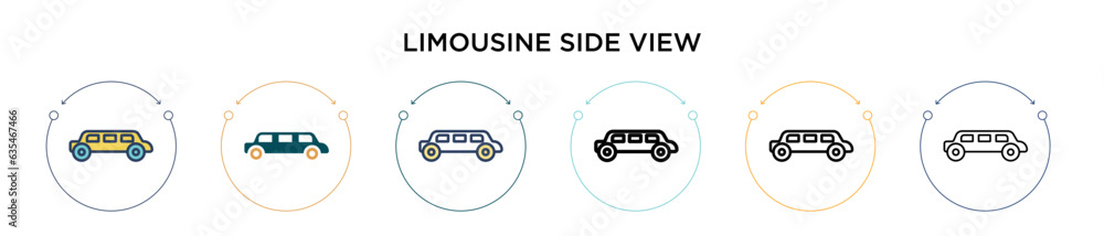 Poster limousine side view icon in filled, thin line, outline and stroke style. vector illustration of two 
