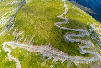 The Transalpina road in Romania with zig zag serpentines. Spectacular alpine road