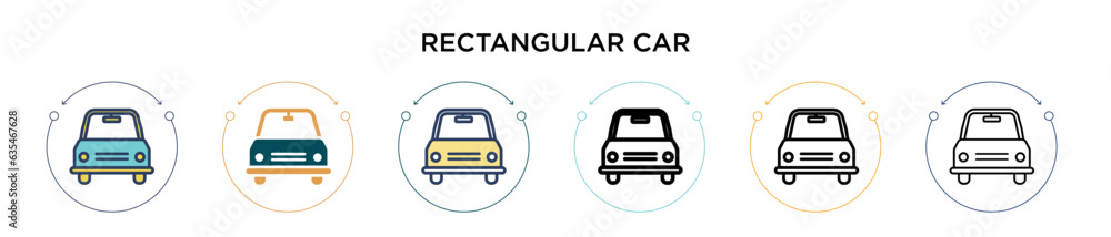 Poster rectangular car icon in filled, thin line, outline and stroke style. vector illustration of two colo