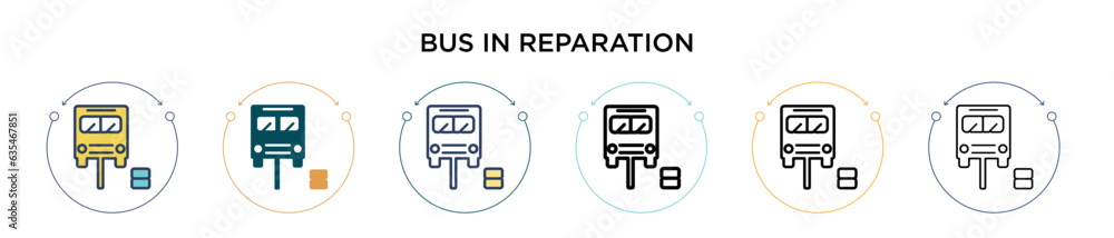 Poster bus in reparation icon in filled, thin line, outline and stroke style. vector illustration of two co