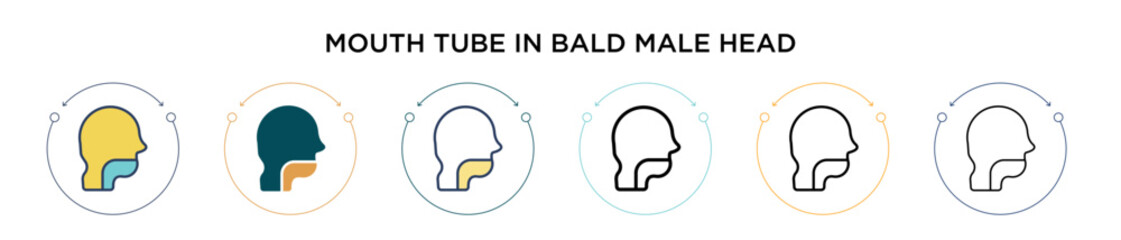 Mouth tube in bald male head icon in filled, thin line, outline and stroke style. Vector illustration of two colored and black mouth tube in bald male head vector icons designs can be used for mobile,