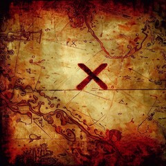 Weathered treasure map marked "X"