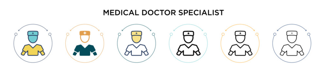 Medical doctor specialist icon in filled, thin line, outline and stroke style. Vector illustration of two colored and black medical doctor specialist vector icons designs can be used for mobile, ui,