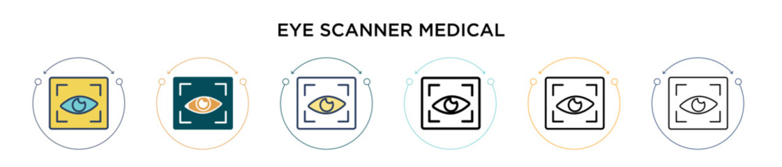 Eye scanner medical icon in filled, thin line, outline and stroke style. Vector illustration of two colored and black eye scanner medical vector icons designs can be used for mobile, ui, web