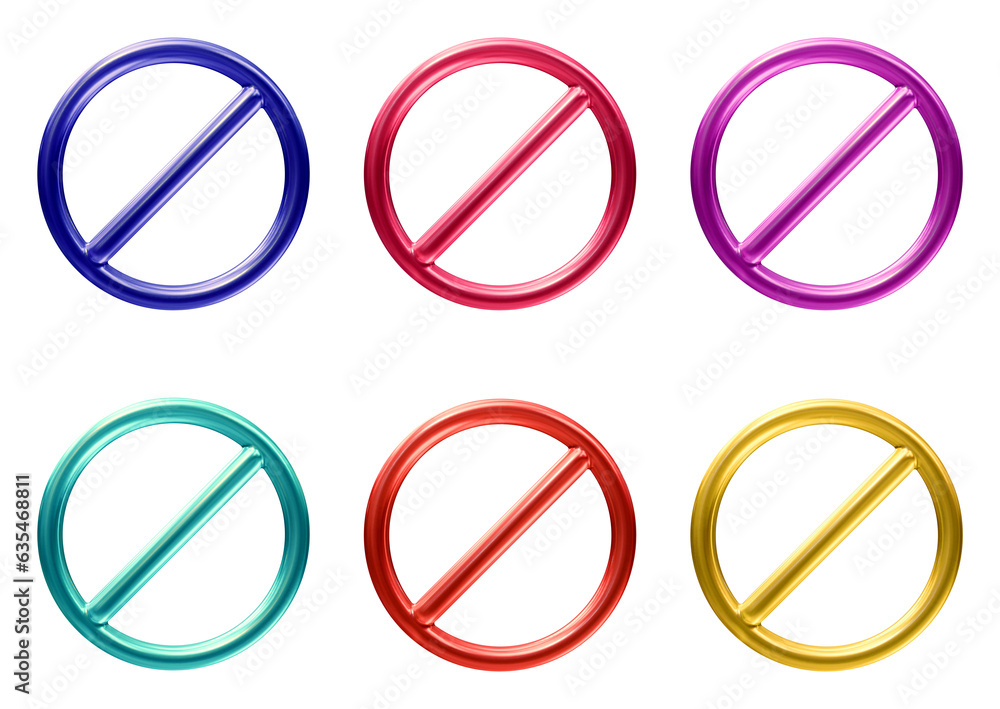 Poster set of prohibited forbidden icon in 3d rendering isolated on transparent background. warning or stop