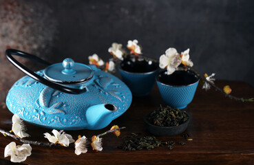 Obraz na płótnie Canvas metal teapot green tea, tea ritual