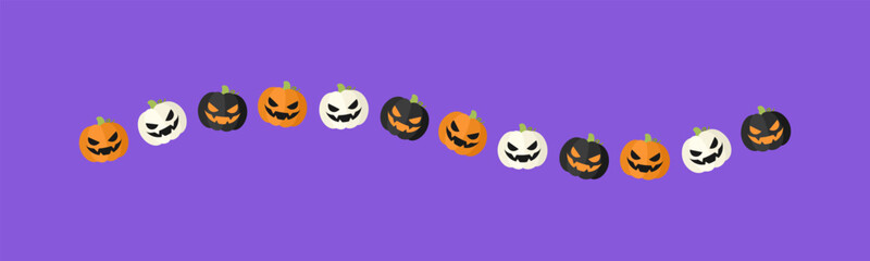 Separator Border illustration line of cute jack o lanterns, evil pumpkin, trick or treat pattern for Halloween day concept of autumn season