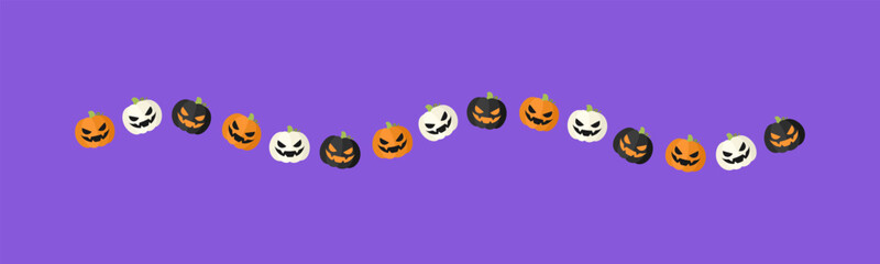 Separator Border illustration line of cute jack o lanterns, evil pumpkin, trick or treat pattern for Halloween day concept of autumn season