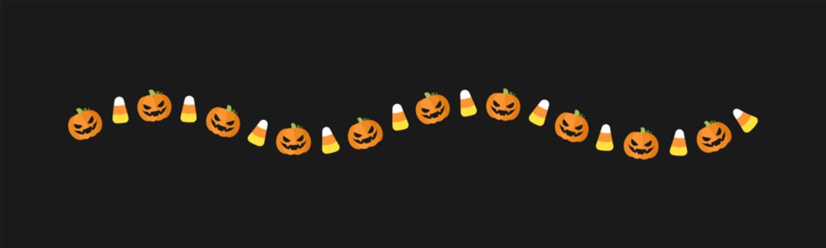 Separator Border illustration line of cute jack o lanterns, candy corn, trick or treat pattern for Halloween day concept of autumn season