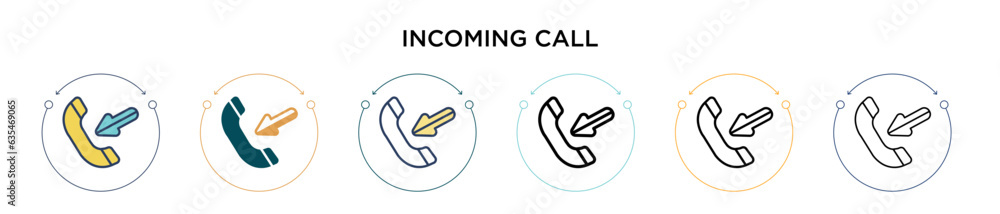 Poster incoming call icon in filled, thin line, outline and stroke style. vector illustration of two colore