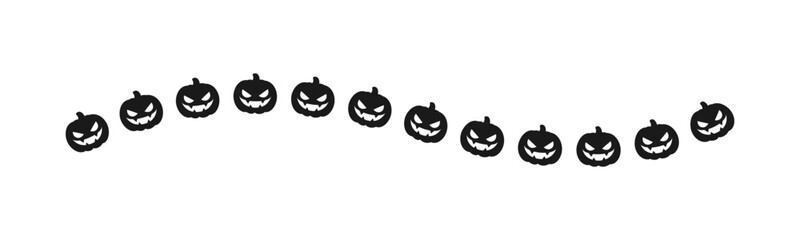 Separator Border illustration line of cute jack o lanterns, evil pumpkin, trick or treat silhouette pattern for Halloween day concept of autumn season