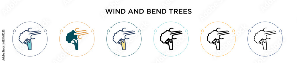 Poster wind and bend trees icon in filled, thin line, outline and stroke style. vector illustration of two 