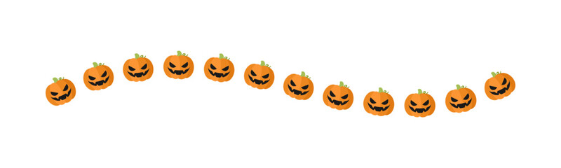 Separator Border illustration line of cute jack o lanterns, evil pumpkin, trick or treat pattern for Halloween day concept of autumn season