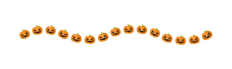 Separator Border illustration line of cute jack o lanterns, evil pumpkin, trick or treat pattern for Halloween day concept of autumn season