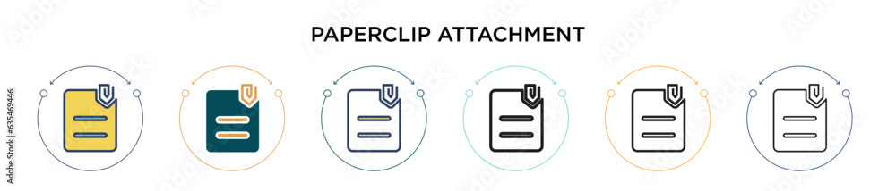 Poster paperclip attachment icon in filled, thin line, outline and stroke style. vector illustration of two