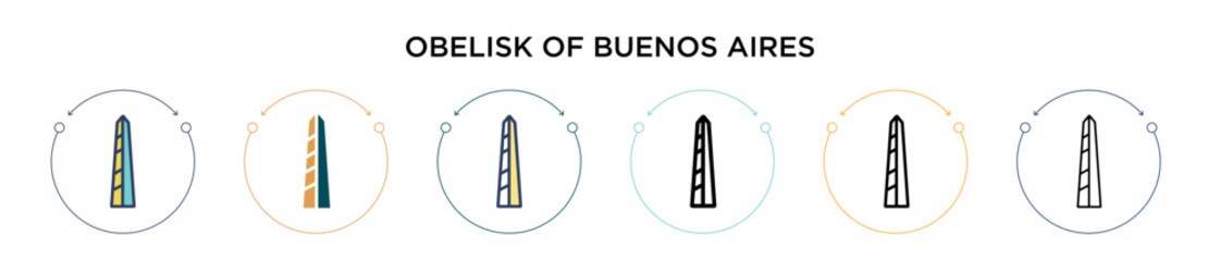 Obelisk of buenos aires icon in filled, thin line, outline and stroke style. Vector illustration of two colored and black obelisk of buenos aires vector icons designs can be used for mobile, ui, web