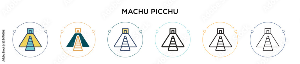 Poster machu picchu icon in filled, thin line, outline and stroke style. vector illustration of two colored