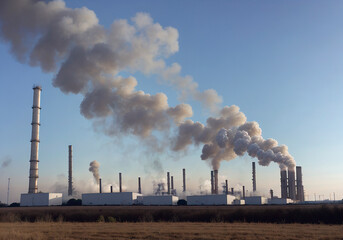 Factory polluting the environment, ecology concept. 