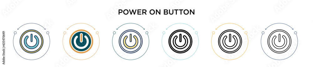 Poster power on button icon in filled, thin line, outline and stroke style. vector illustration of two colo