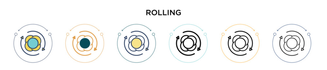 Rolling icon in filled, thin line, outline and stroke style. Vector illustration of two colored and black rolling vector icons designs can be used for mobile, ui, web
