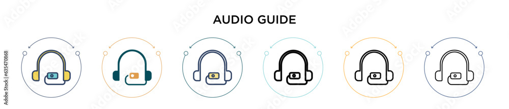 Poster audio guide icon in filled, thin line, outline and stroke style. vector illustration of two colored 
