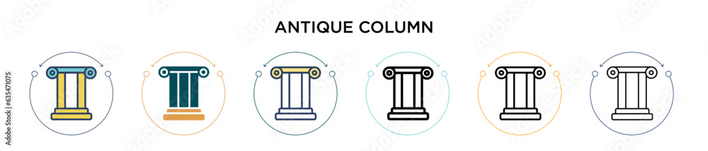 Wall mural Antique column icon in filled, thin line, outline and stroke style. Vector illustration of two colored and black antique column vector icons designs can be used for mobile, ui, web - Wall murals