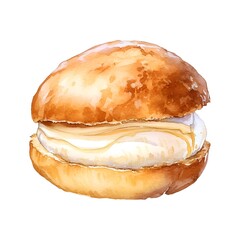 Bun with cream on white background