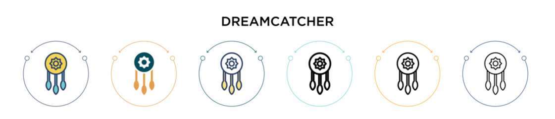Dreamcatcher icon in filled, thin line, outline and stroke style. Vector illustration of two colored and black dreamcatcher vector icons designs can be used for mobile, ui, web