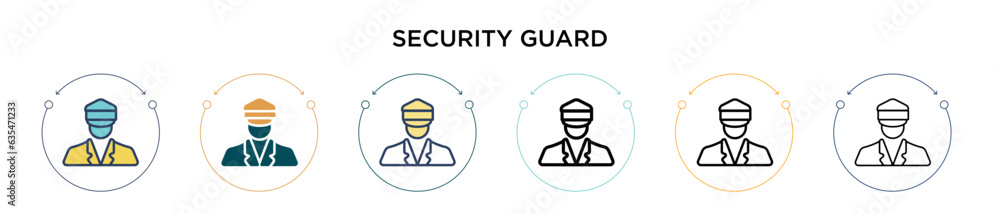 Poster security guard icon in filled, thin line, outline and stroke style. vector illustration of two color