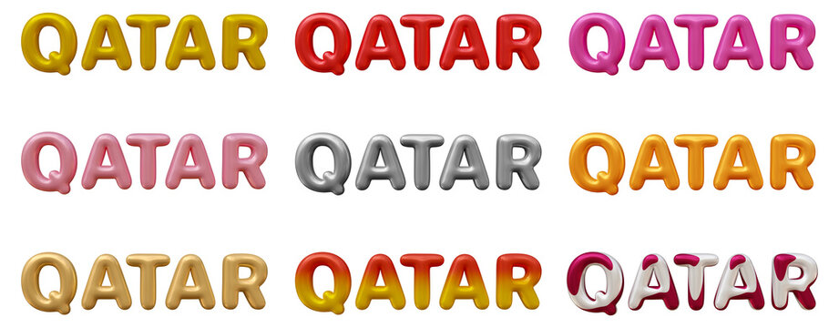 Set of Qatar text effect design isolated on transparent background in 3d rendering for country name concept