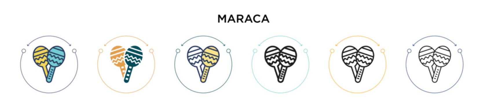 Maraca icon in filled, thin line, outline and stroke style. Vector illustration of two colored and black maraca vector icons designs can be used for mobile, ui, web