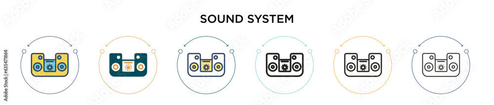 Poster sound system icon in filled, thin line, outline and stroke style. vector illustration of two colored