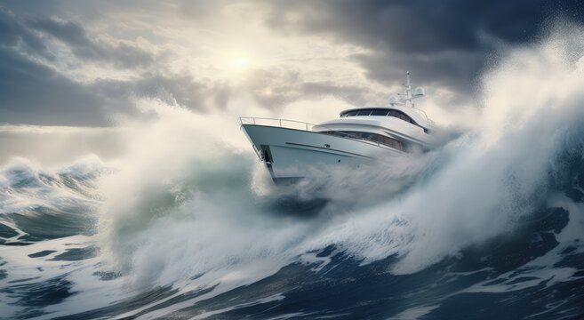 Landscape with beautiful yacht sailing in the sea, leisure and fun concept. Generative AI