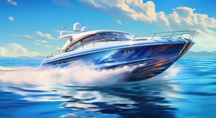 Landscape with beautiful yacht sailing in the sea, leisure and fun concept. Generative AI