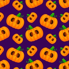 Repeating pumpkin pattern against dark purple background
