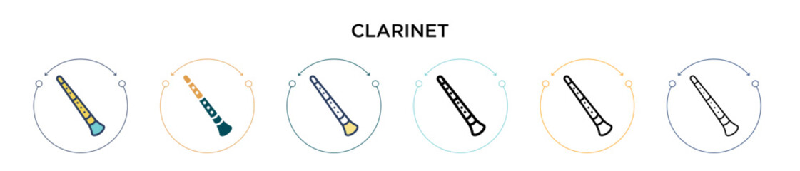 Clarinet icon in filled, thin line, outline and stroke style. Vector illustration of two colored and black clarinet vector icons designs can be used for mobile, ui, web