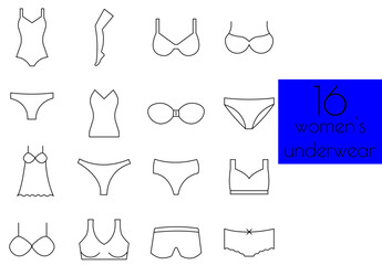 set of icons with women's underwear. panties, bra, pantyhose, peignoir