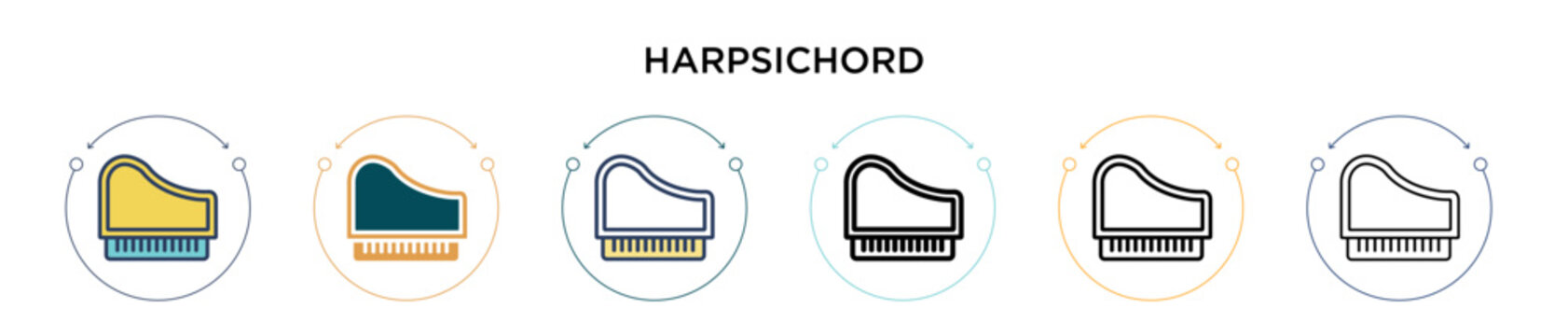 Harpsichord icon in filled, thin line, outline and stroke style. Vector illustration of two colored and black harpsichord vector icons designs can be used for mobile, ui, web
