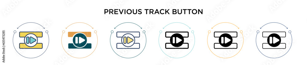 Poster previous track button icon in filled, thin line, outline and stroke style. vector illustration of tw