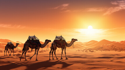 camels in the desert. Generative Ai. 