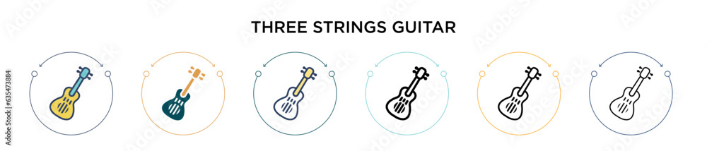 Poster three strings guitar icon in filled, thin line, outline and stroke style. vector illustration of two