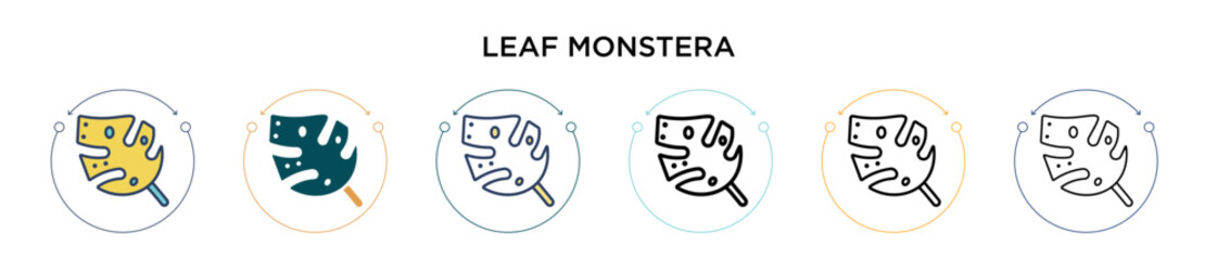 Leaf monstera icon in filled, thin line, outline and stroke style. Vector illustration of two colored and black leaf monstera vector icons designs can be used for mobile, ui, web