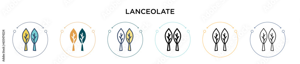 Poster lanceolate icon in filled, thin line, outline and stroke style. vector illustration of two colored a