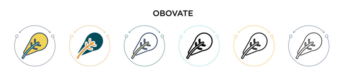 Obovate icon in filled, thin line, outline and stroke style. Vector illustration of two colored and black obovate vector icons designs can be used for mobile, ui, web
