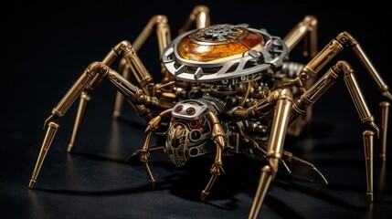 Technological spider in steampunk style, fantasy concept. Generative AI