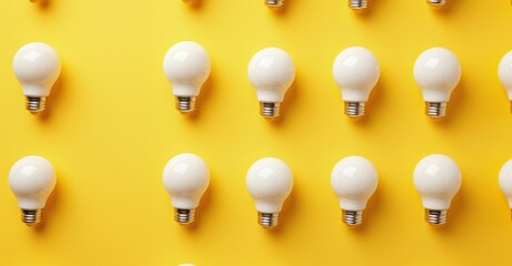 Various light bulbs on yellow background, concept of business ideas and creativity. Generative AI